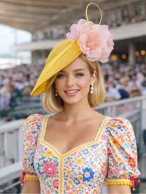 New Kentucky Derby Hat Mustard Yellow Derby Fascinator Blush Flowers Race Day